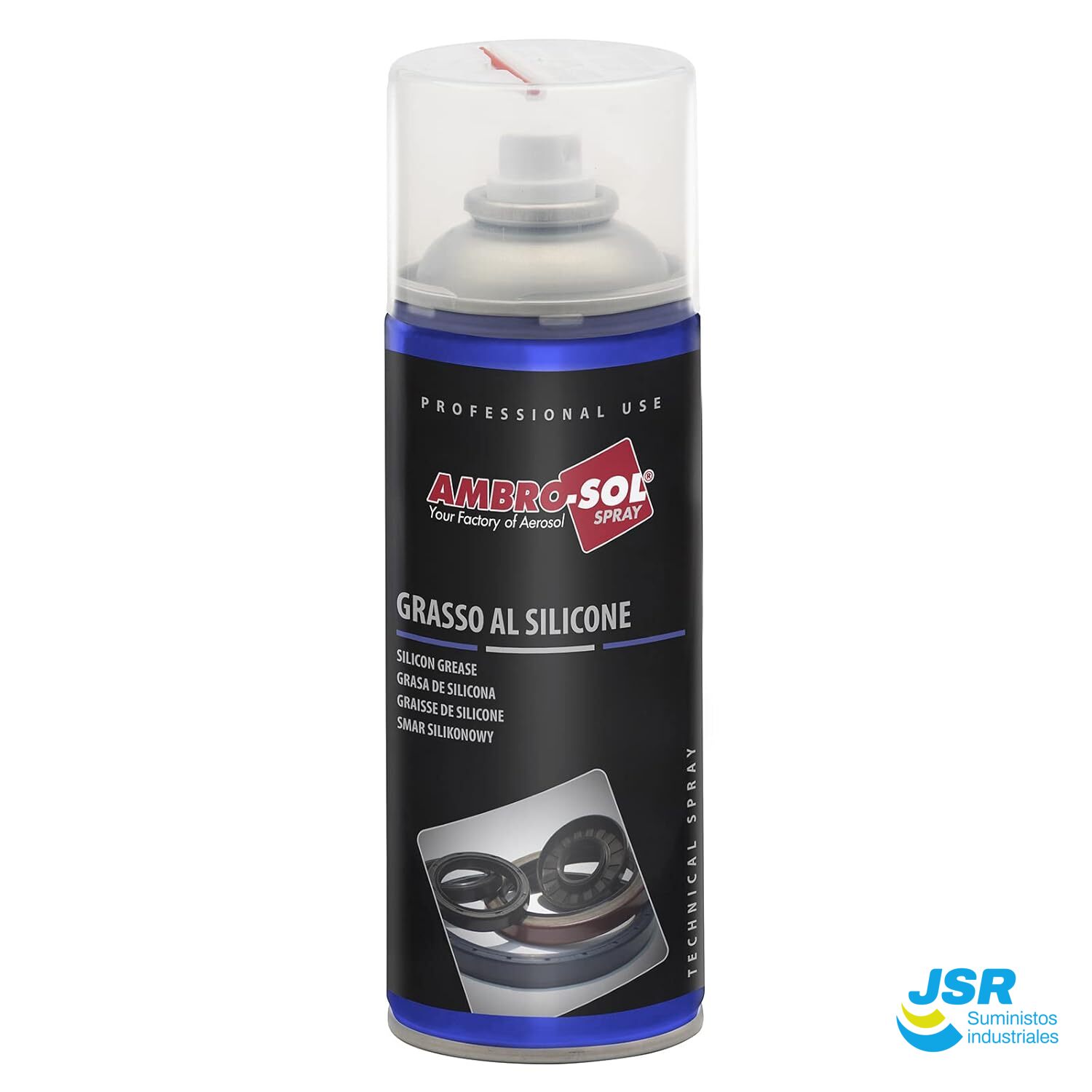 Spray de grasa de silicona Ambro-Sol para lubricación y protección de componentes.
