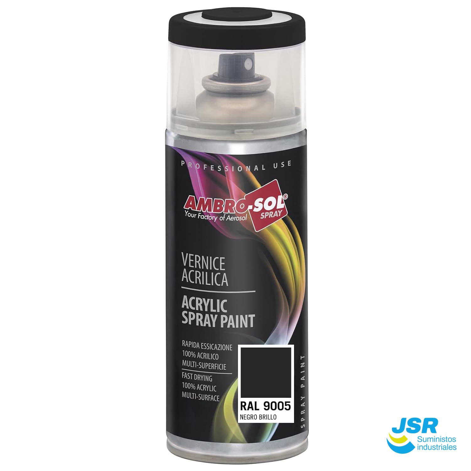 Spray pintura acrílica Ambro-Sol RAL 9005 negro brillo.
