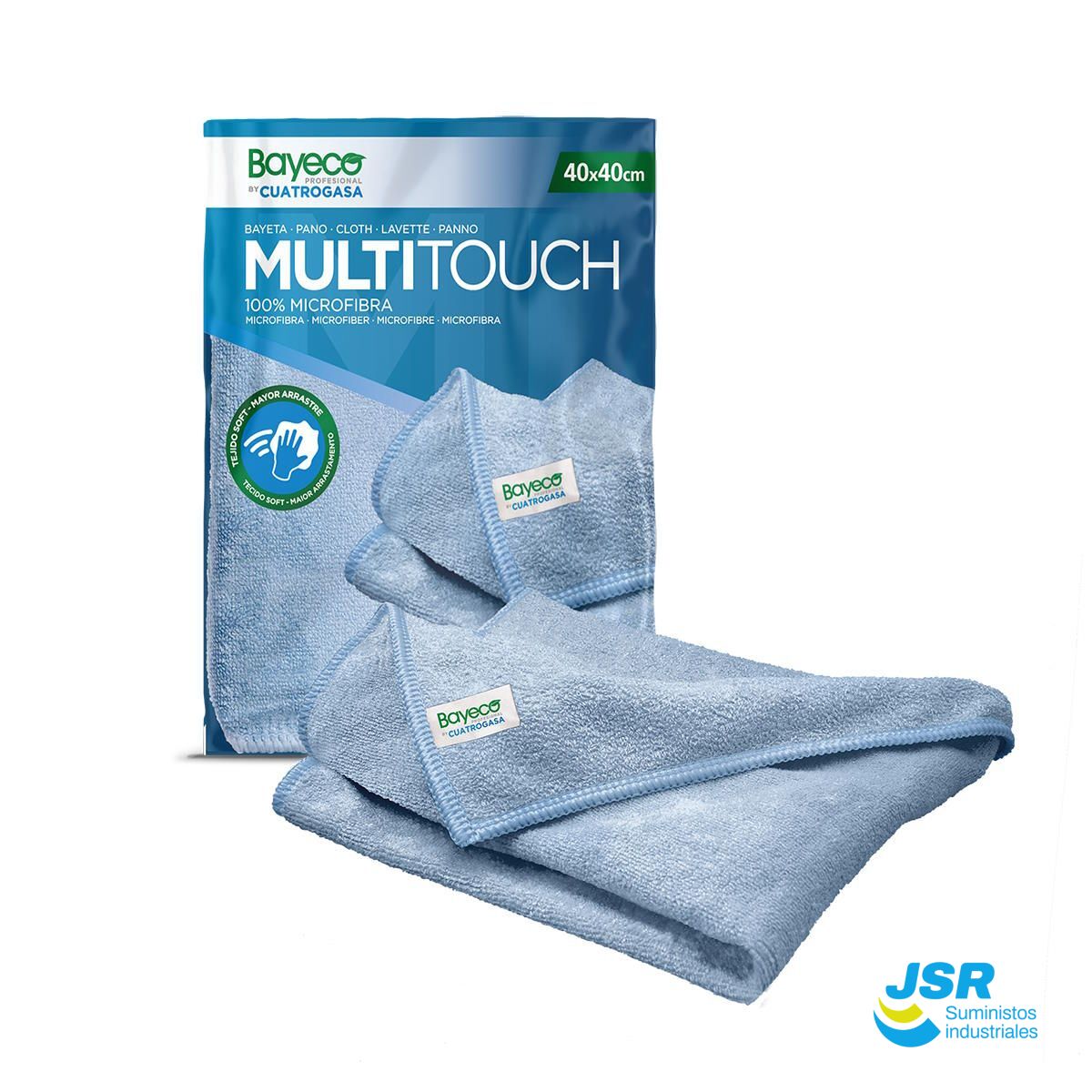 Bayeta multitouch azul de microfibra con envase