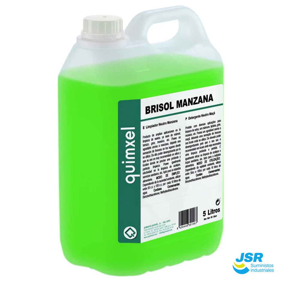 Garrafa de limpiador neutro Brisol Manzana Quimxel 5 litros.