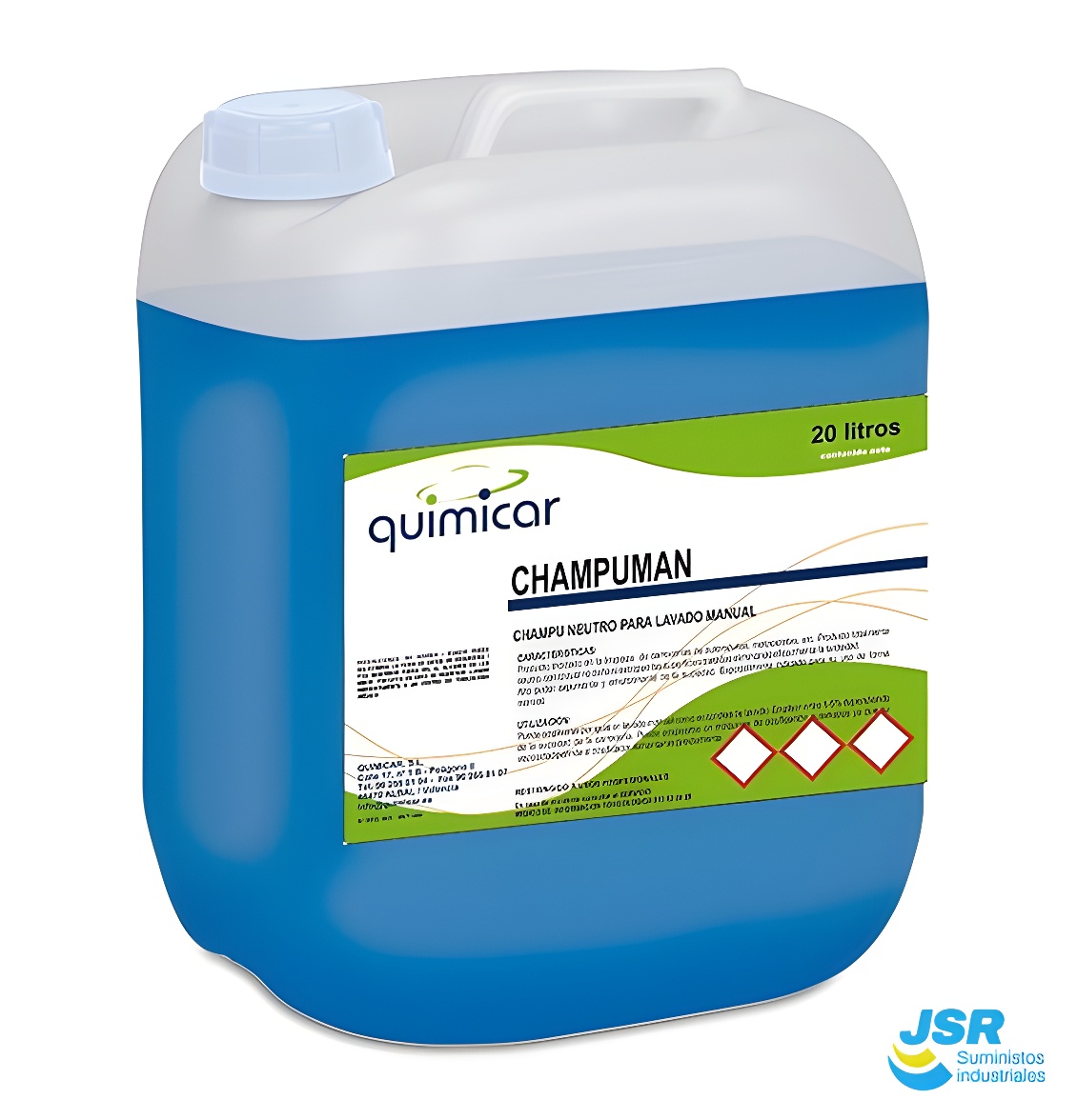 Champú neutro para lavado manual en garrafa de 20 litros de color azul
