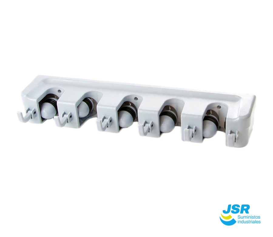 Colgador multiusos mural de plástico blanco con seis soportes abatibles