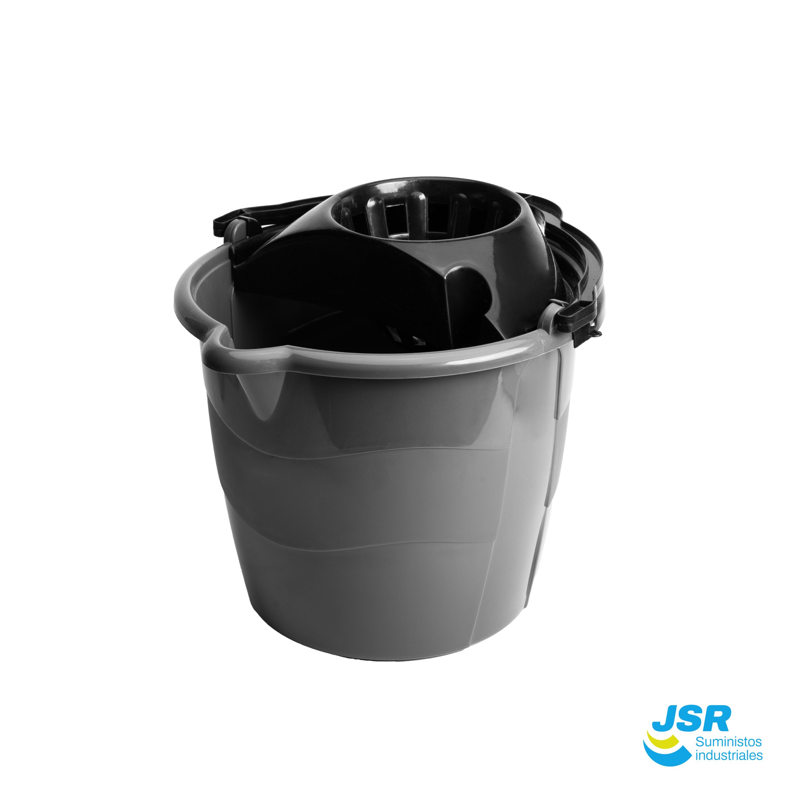 Cubo escurridor negro con sistema de prensado integrado