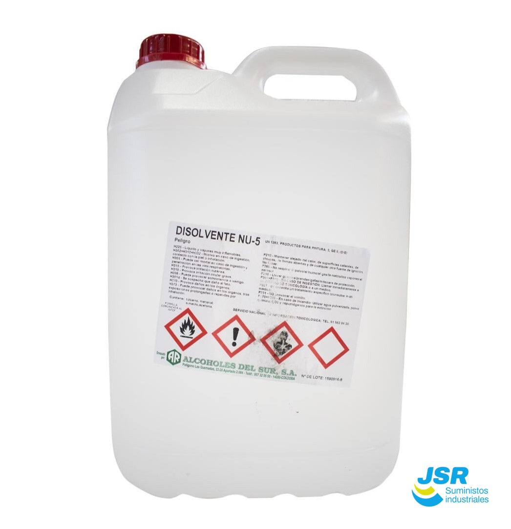 Bidón de disolvente NU-5 industrial con símbolos de producto inflamable