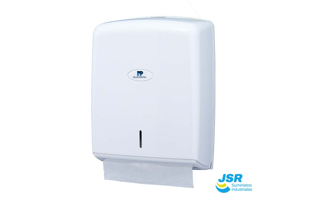 Dispensador blanco para toallas de papel zig zag con extracción inferior