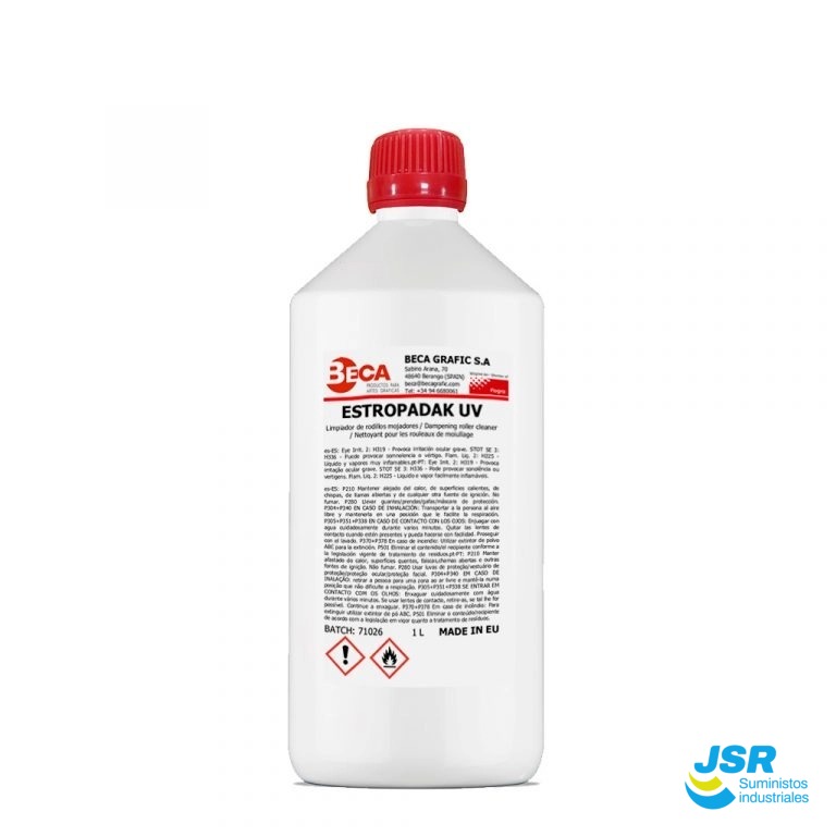 Envase de Estropadak UV BECA, limpiador de rodillos para impresión offset y sistemas UV