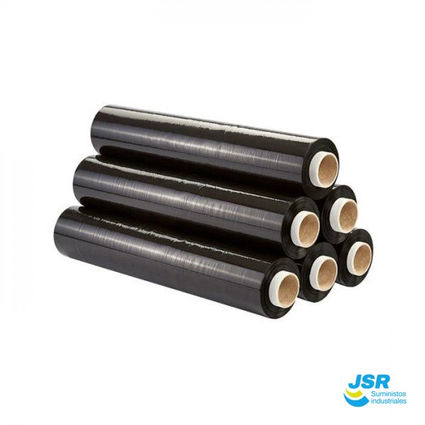 Conjunto de rollos de film estirable negro con núcleo de cartón