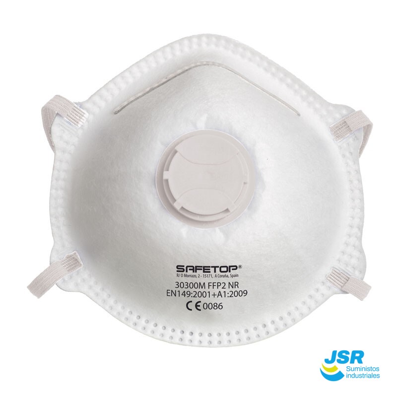 Mascarilla FFP2 blanca con válvula central y bandas elásticas laterales para ajuste seguro