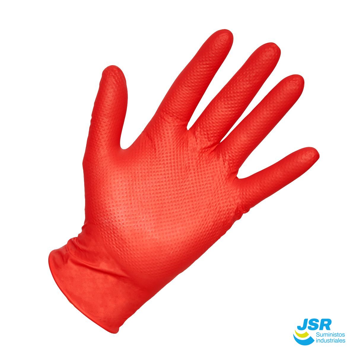 Guante de nitrilo rojo con textura diamantada antideslizante