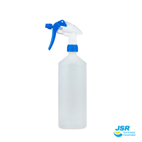 Botella pulverizadora translúcida con pistola tipo canyon azul