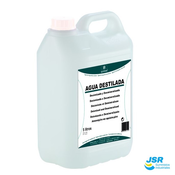 Garrafa de agua destilada Quimxel 5 litros desmineralizada.