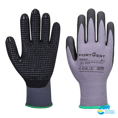 Par de guantes grises con palma negra antideslizante de puntos